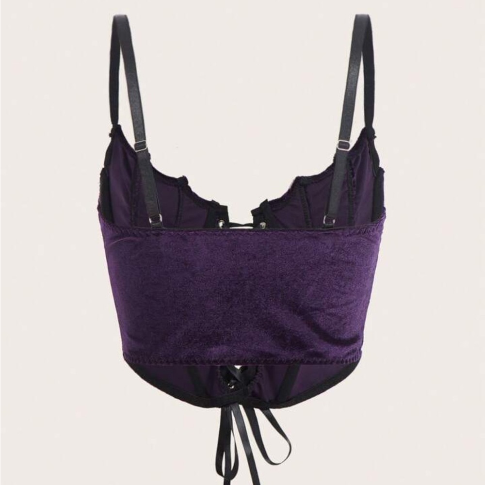 ROMWE Dark Purple Velvet Gothic Fairy Grunge Lace Up Corset Top Size 2XL - Picture 4 of 7